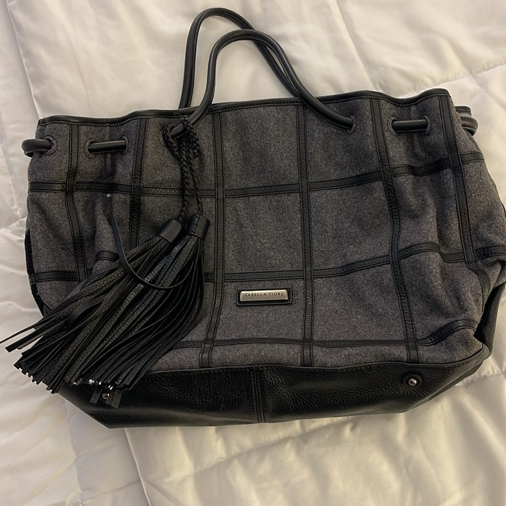 Isabella Fiore Grey (Wool) & Black (Leather)Trim Large Bag. MA6